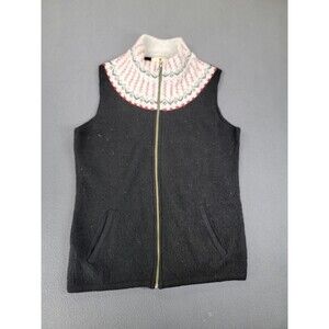 Woolrich Sweater Vest Womens M Black Fair Isle Wool Blend Pockets Winter Outdoor